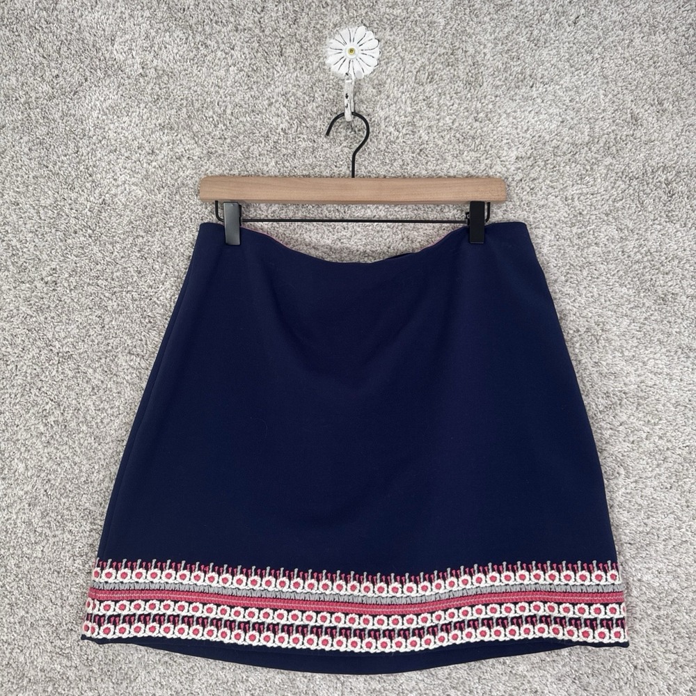 Vineyard Vines Crepe Embroidered Hem Skirt Blue Crochet Detail - Size 10